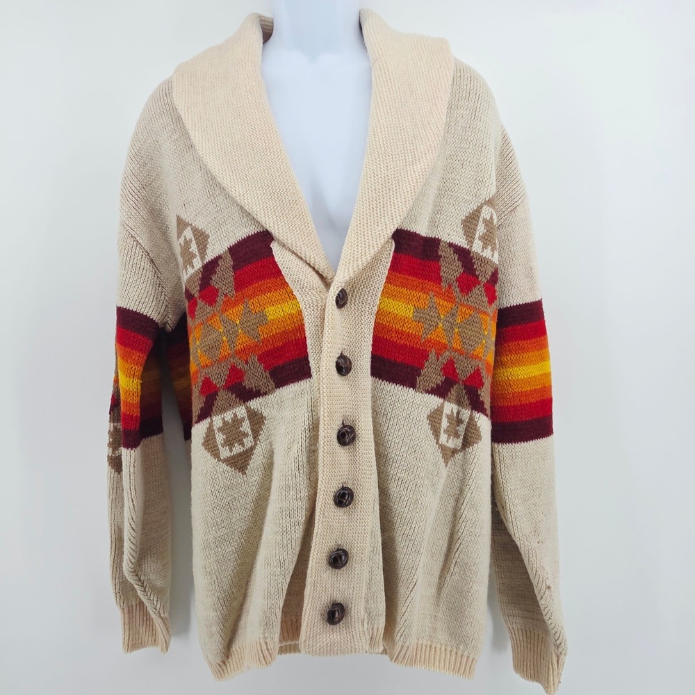 Pendleton Western Wear Wool Cardigan XL Cowichan Lebowski Vintage 1970s READ